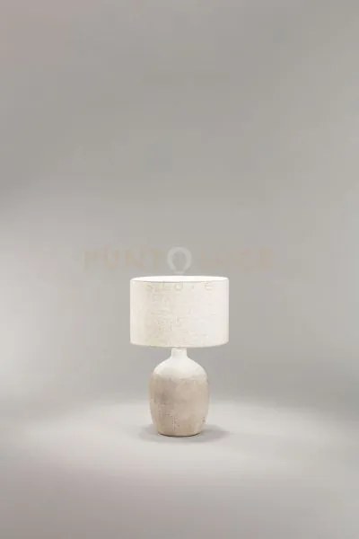 Lampada tribale da tavolo beige paralume in tessuto avana attacco e...