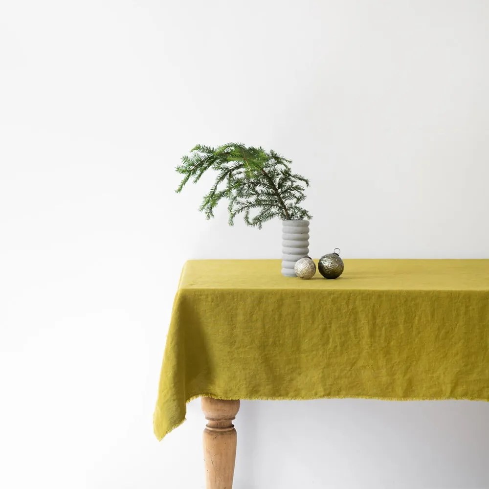 Tovaglia di lino verde Classic, 140 x 350 cm Moss Green - Linen Tales