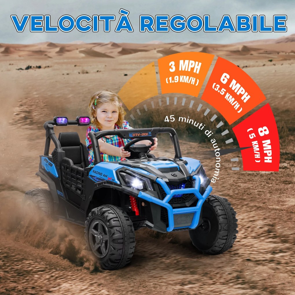 Macchina Elettrica per Bambini a 2 Posti Doppio Motore 24V 3 Velocità Blu...