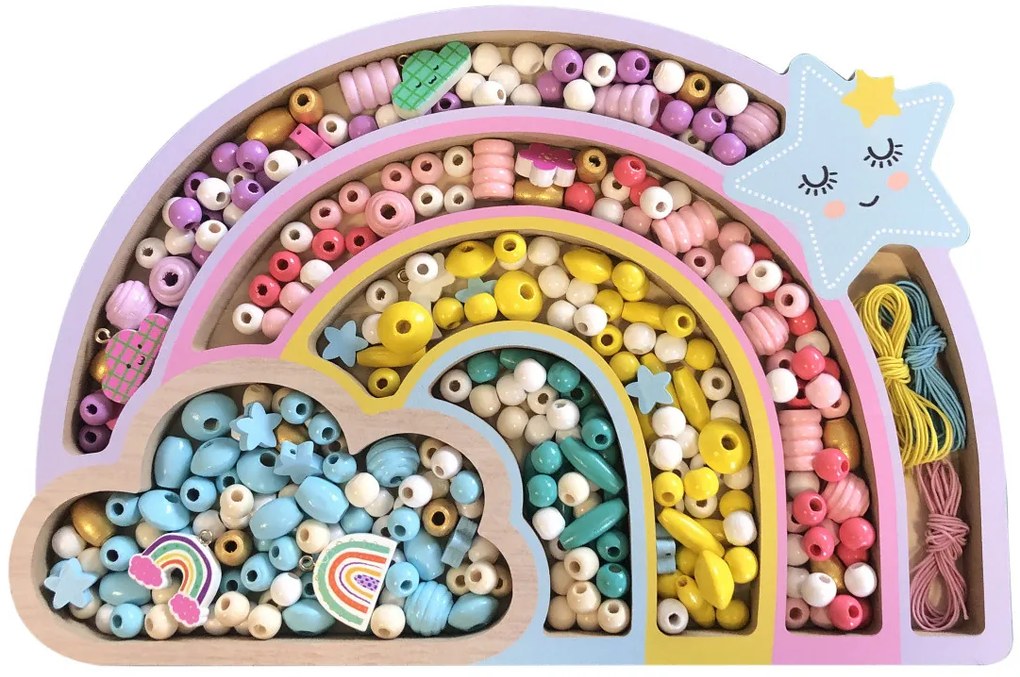Perline di legno colori pastello – Arcobaleno, 330 pezzi