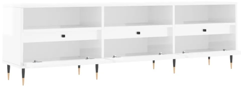 Mobile Porta TV Bianco Lucido 150x30x44,5 cm Legno Multistrato