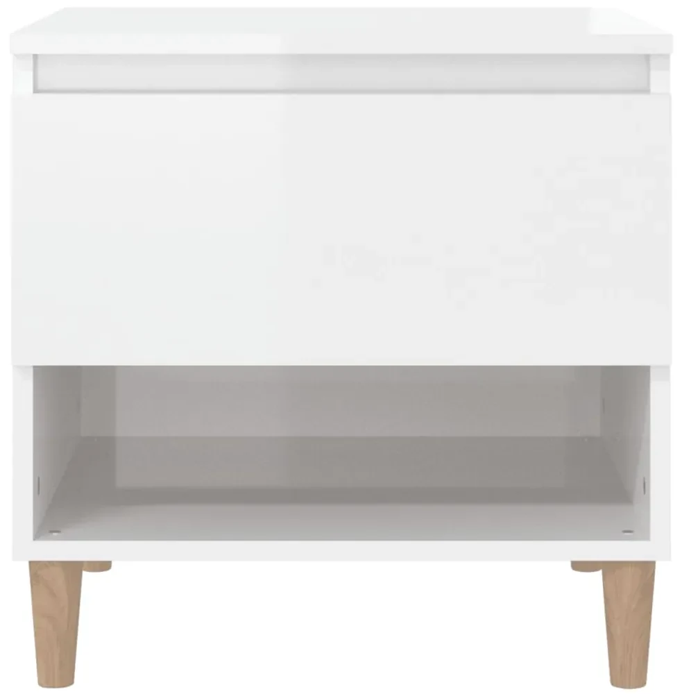 Comodini 2 pz bianco lucido 50x46x50 cm in legno multistrato