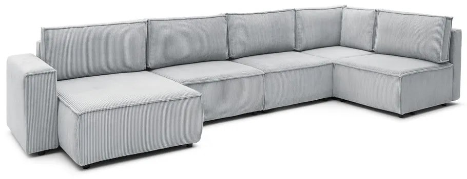 Divano angolare a U in velluto a coste grigio chiaro, angolo destro Nihad modular - Bobochic Paris