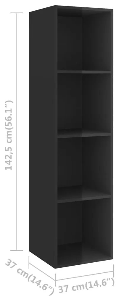 Mobile TV da Parete Nero Lucido 37x37x142,5cm Legno Multistrato