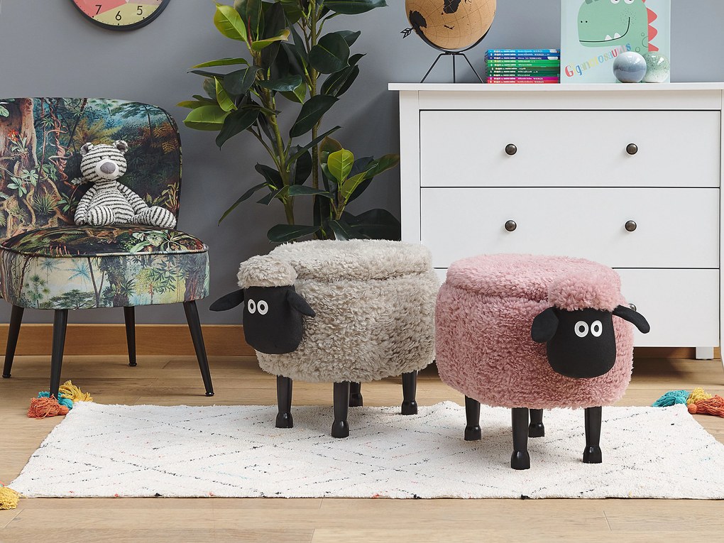 Pouf animaletto in tessuto rosa SHEEP Beliani