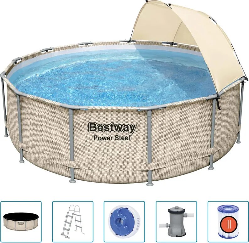 Set Piscina Power Steel con Baldacchino 396x107 cm Bestway