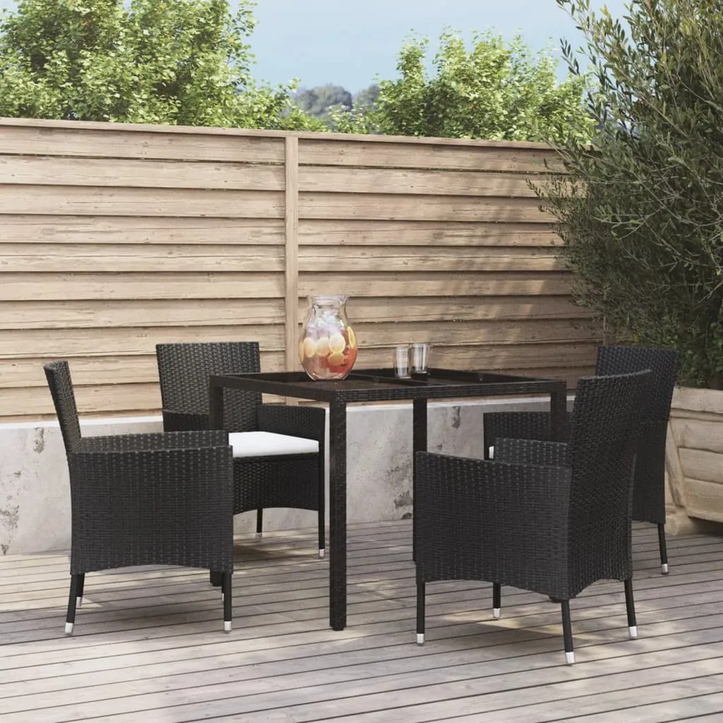 Set da Pranzo da Giardino 5 pz Nero con Cuscini in Polyrattan