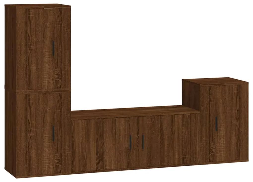 Set mobili porta tv 4 pz rovere marrone in legno multistrato