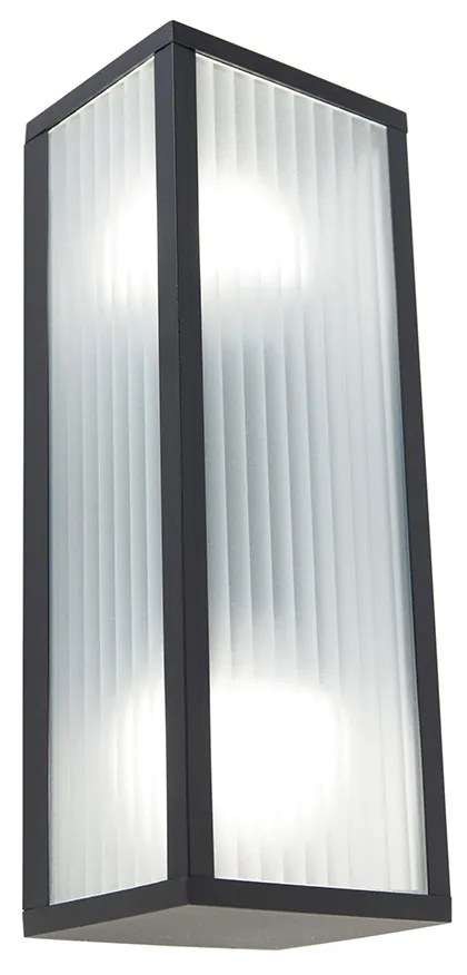 Lampada da parete smart per esterni nera con vetro a coste incl. 2 Wifi A60 - Charlois