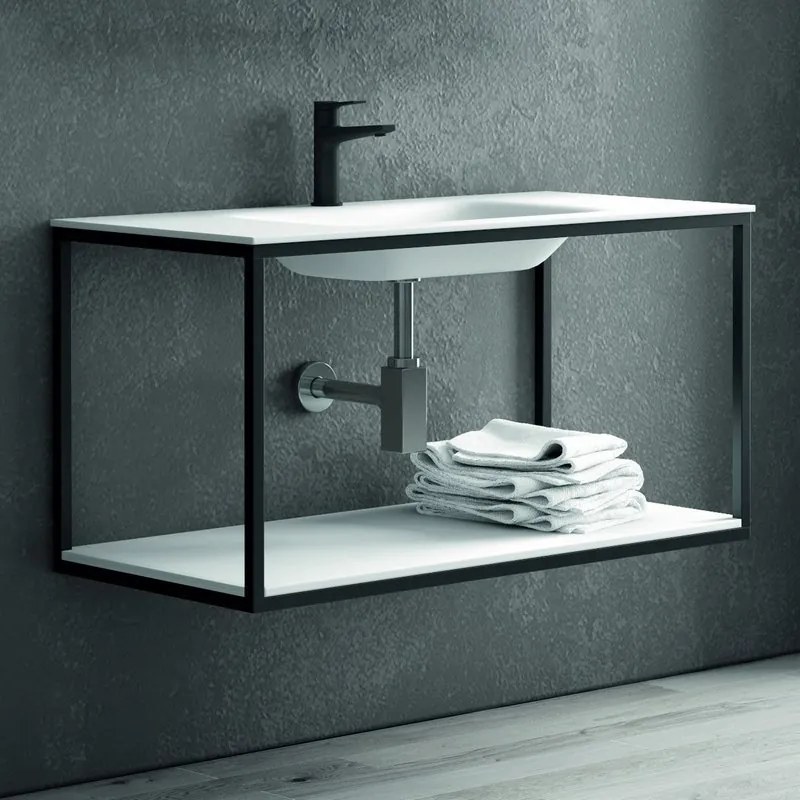 Mobile bagno sospeso 100 cm stile industrial con struttura metallica SOP-100 - KAMALU