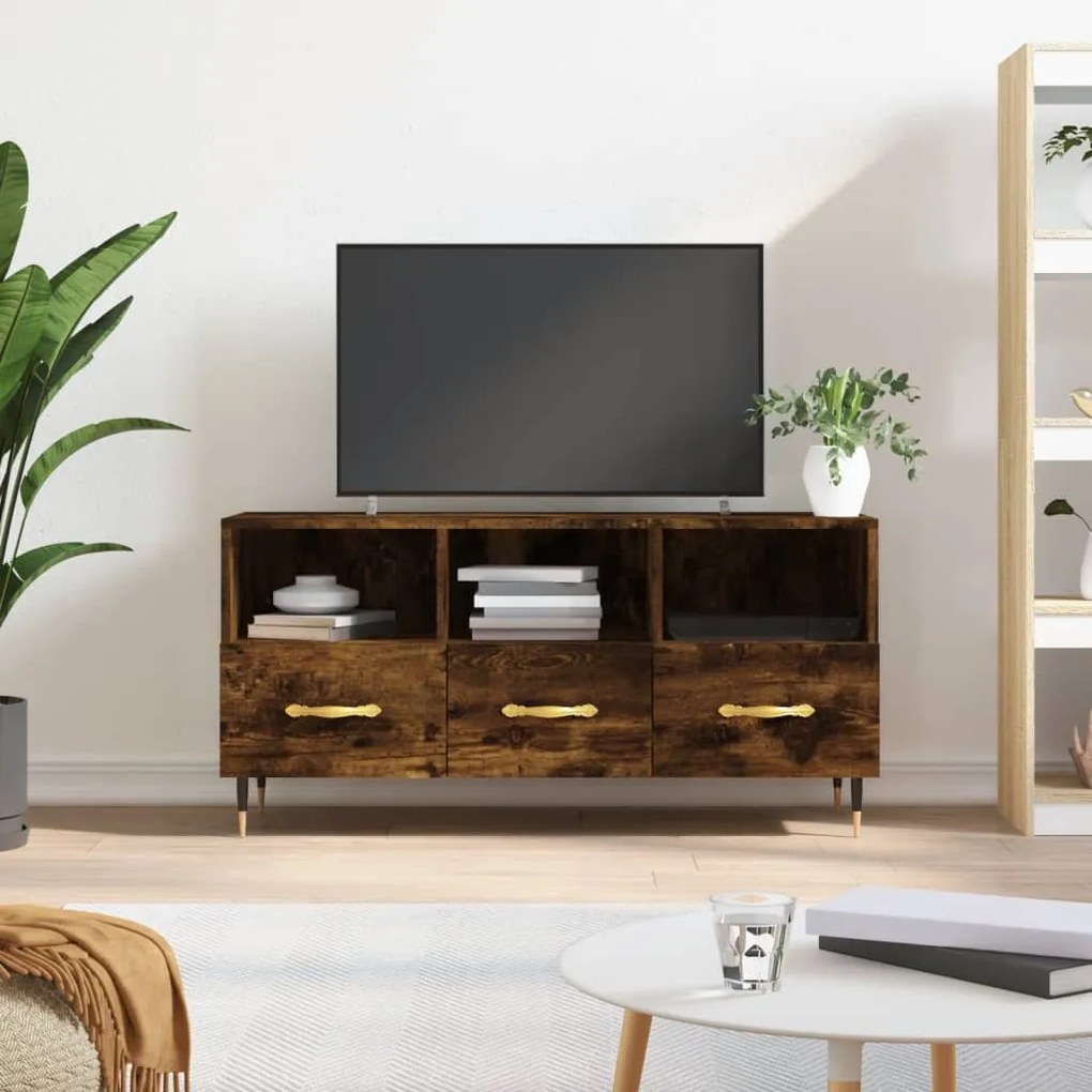 Mobile porta tv rovere fumo 102x36x50 cm in legno multistrato