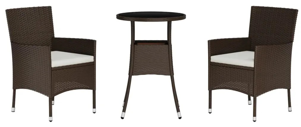 Set Bistrò da Giardino 3 pz con Cuscini in Polyrattan Marrone