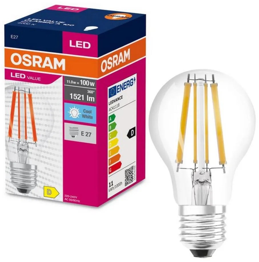 Lampadina LED FILAMENT A100 E27/11W/230V 4000K - Osram