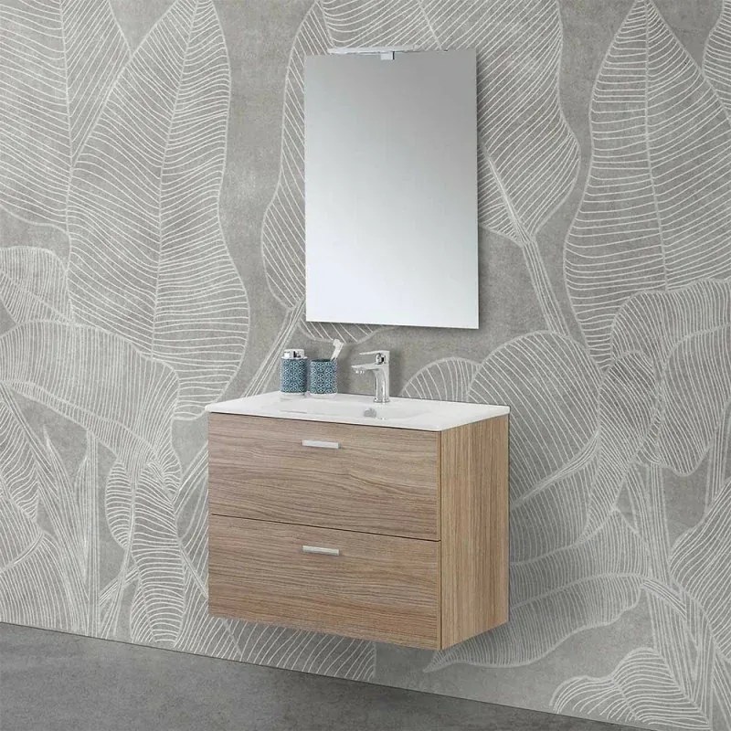 Mobile bagno sospeso 80 rovere tropea con top e specchiera LED Martha