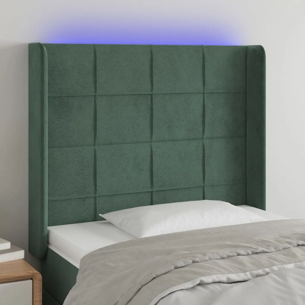 Testiera A Led Verde Scuro 93x16x118/128 Cm İn Velluto /