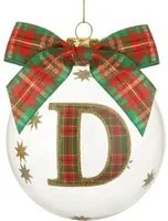 Pallina Natale con lettera D 10 cm tartan