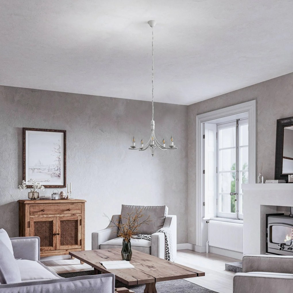 Lamkur Lampadario Kandela, 5 luci, bianco