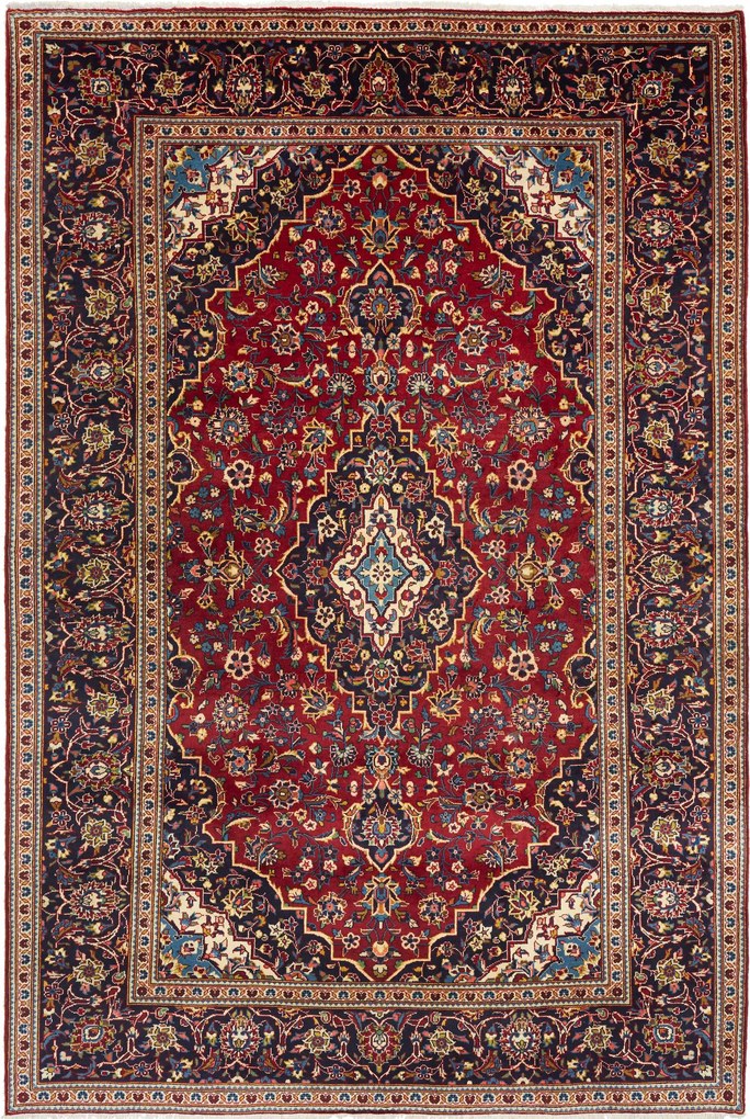 Kashan Tappeto 200x290 Blu (Iran) Annodato A Mano