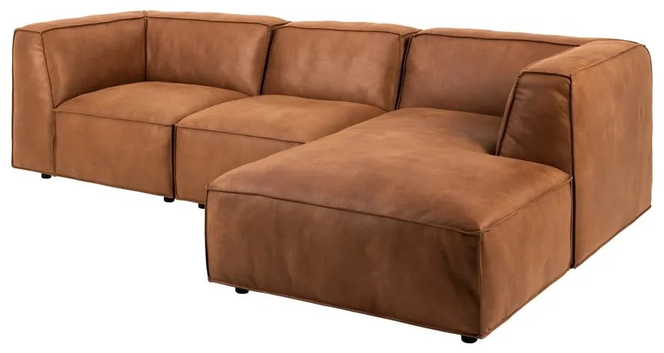 Divano angolare marrone cognac in pelle riciclata, angolo destro, 282 cm Fairfield - Bonami Selection