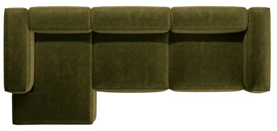 Divano angolare verde (con penisola a sinistra/con chaise lounge) con rivestimento in velluto a coste Bergamo – Cosmopolitan Design