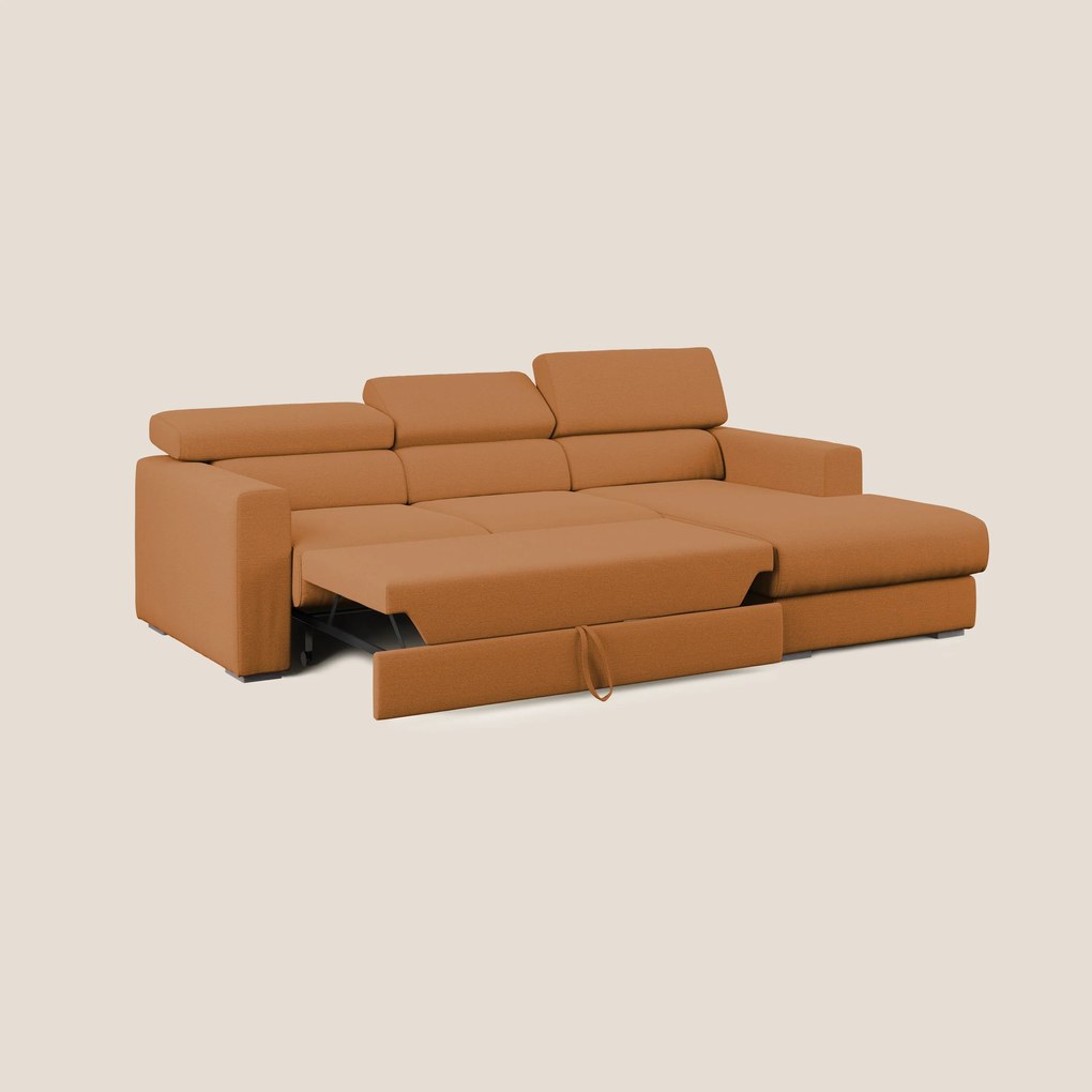 Dylan divano angolare con estraibile a cassettone in tessuto fiammato simil cotone impermeabile T19 arancio