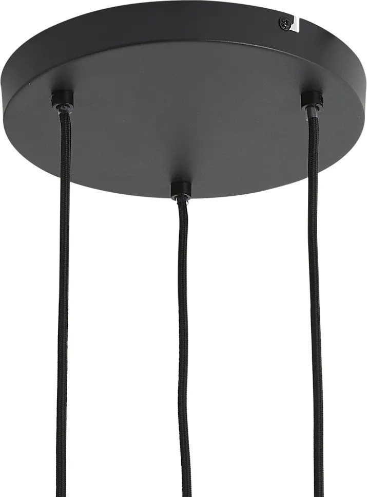 Lampada a sospensione moderna nera con legno e vetro grigio opaco a 3 luci - Umbra