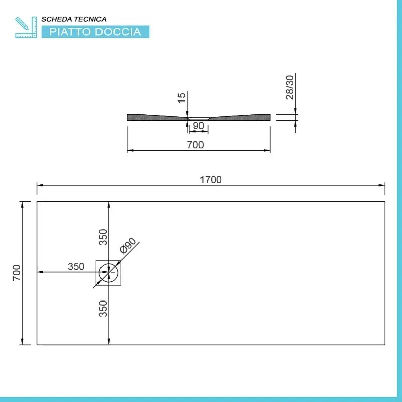 Piatto doccia resina 70x170 antracite pietra filo pavimento slim Loren