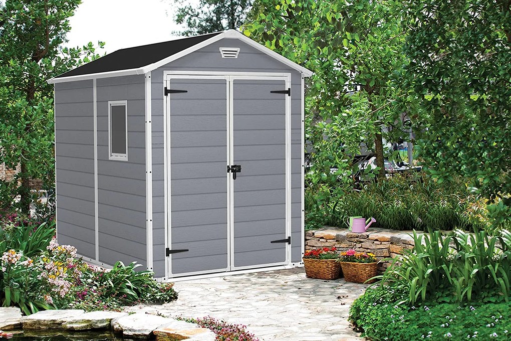 Casetta da Giardino Porta Attrezzi 185,8x236,8x227 cmin Resina Effetto Legno Keter Manor 6x8 Grigia...