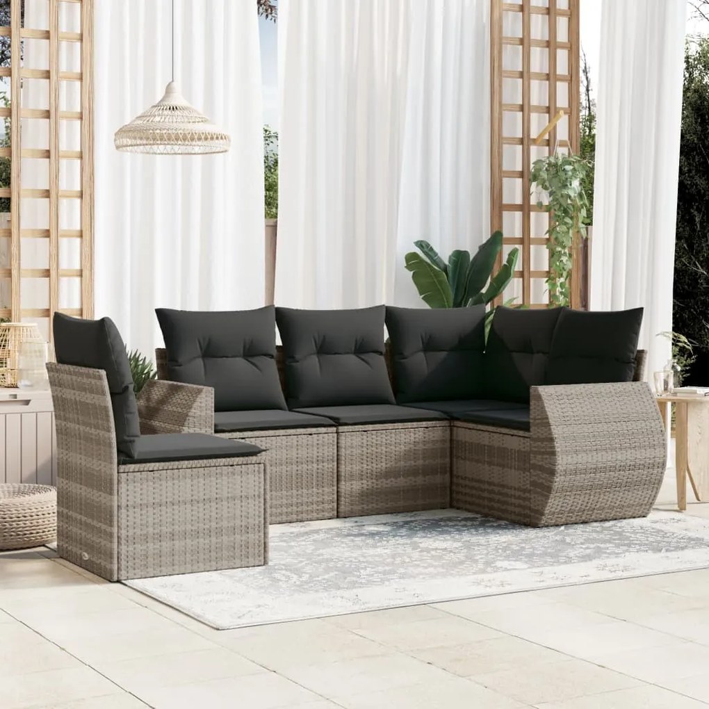 Set divano da giardino 5pz con cuscini grigio chiaro polyrattan