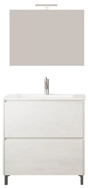 Mobile sottolavabo e lavabo con illuminazione Lisbona rovere bianco L 80 x H 73.5 x P 46 cm 1 vasca 2 cassetti