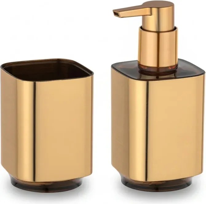 Set accessori bagno con dispenser e porta spazzolino color oro satinato e nero Lumina