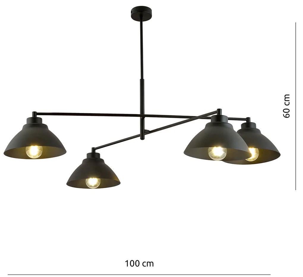 Lampadario Minimal Castore Acciaio Nero 4 Luci E27 Ip20