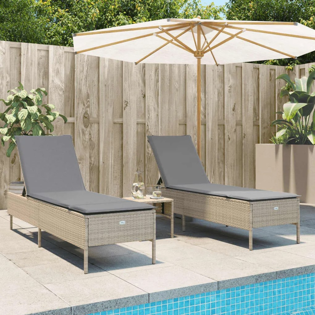 Set Lettini Prendisole Con Cuscini 3pz Marrone İn Polyrattan /