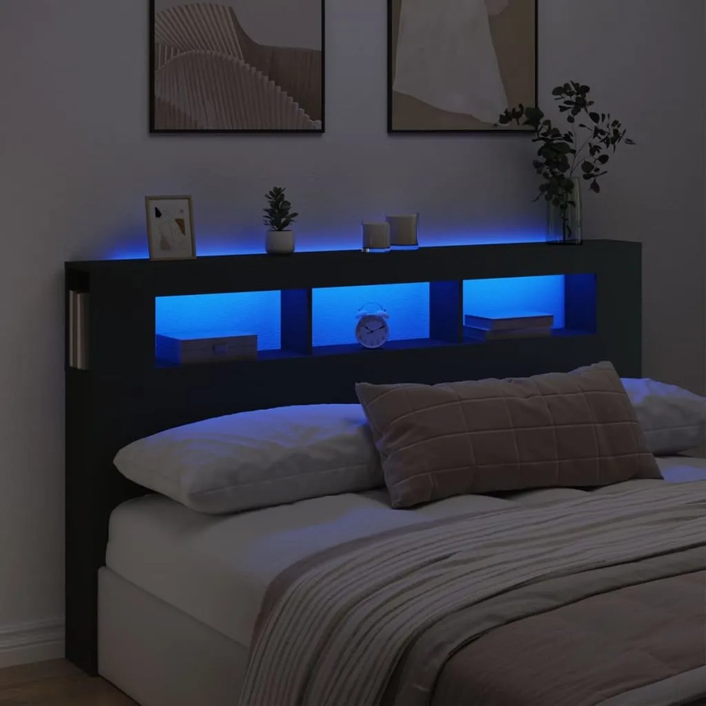 Testiera Led Nera 180x18,5x103,5 Cm Legno Multistrato /