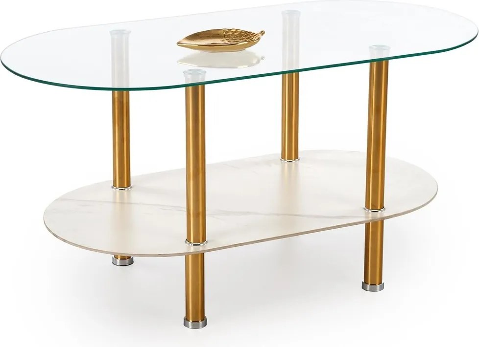 Tavolino Ducat in vetro e effetto marmo bianco – 100x50x51 cm