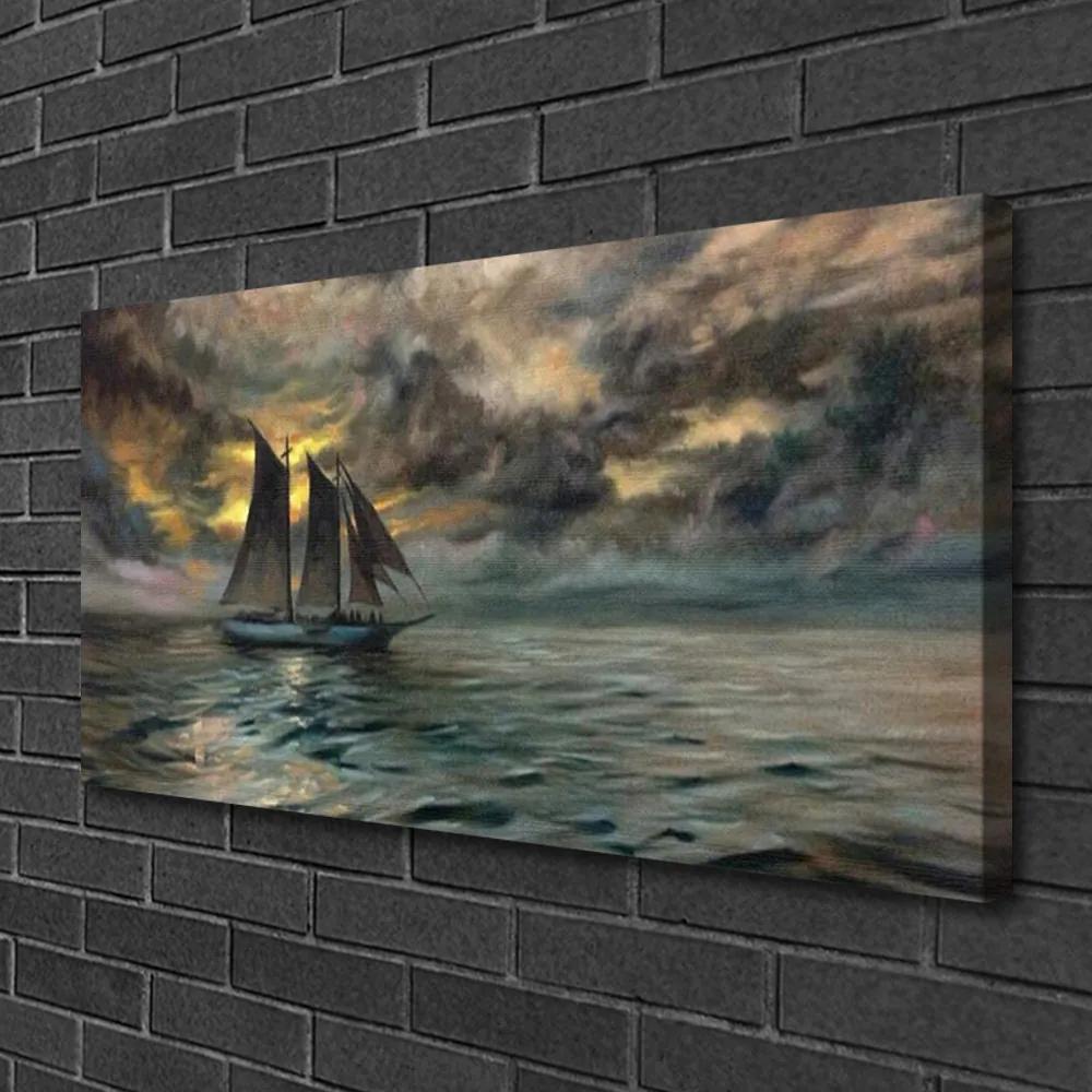 Foto quadro su tela Paesaggio della barca del mare 100x50 cm