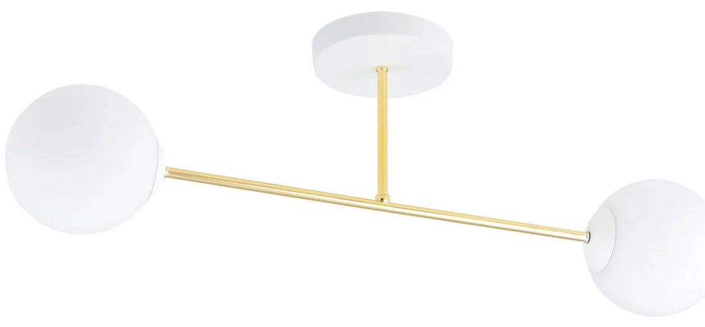 Plafoniera Moderna Magnium 2 Luci In Acciao Oro E Sfere In Vetro Bianco
