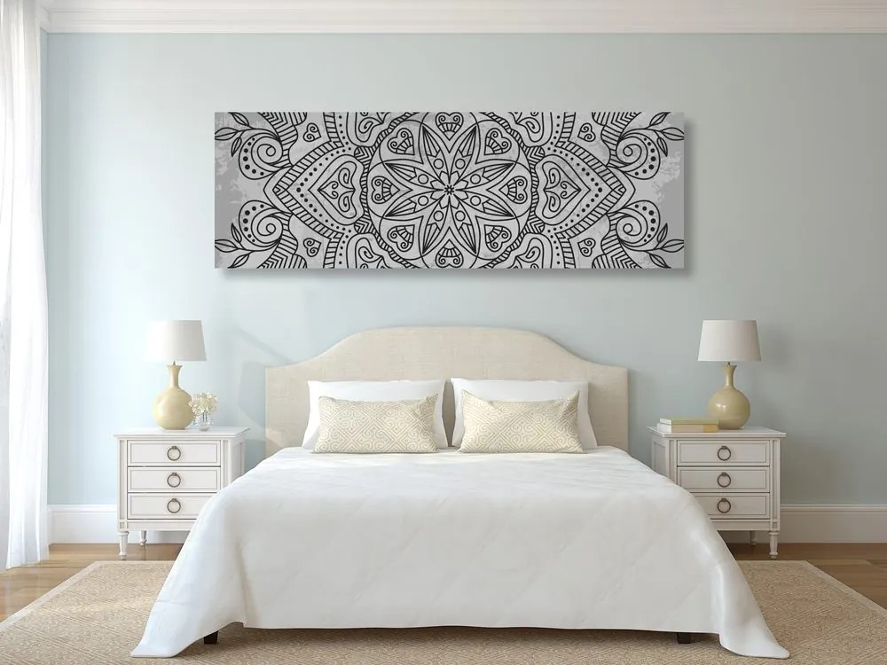 Stampa su tela – Mandala con tocco antico in bianco e nero