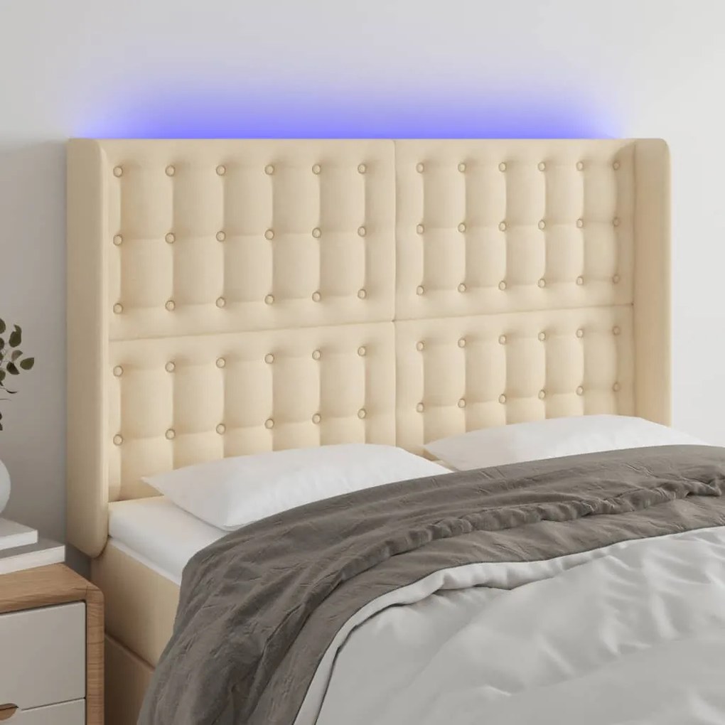 Testiera A Led Crema 147x16x118/128 Cm İn Tessuto /