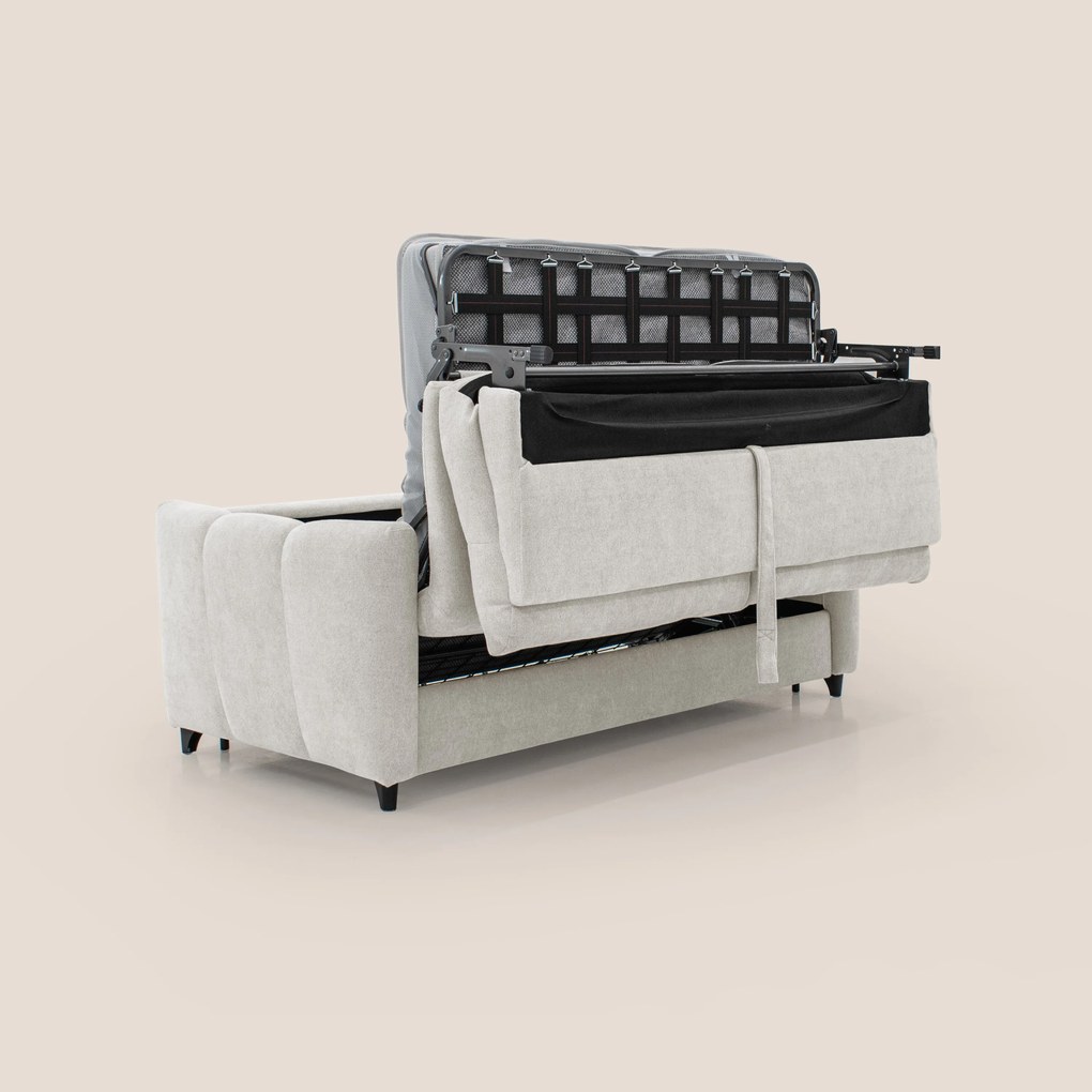 Peonia divano letto scandinavo con materasso H18 cm e morbido e alto schienale in tessuto Bouclé impermeabile T07 bianco