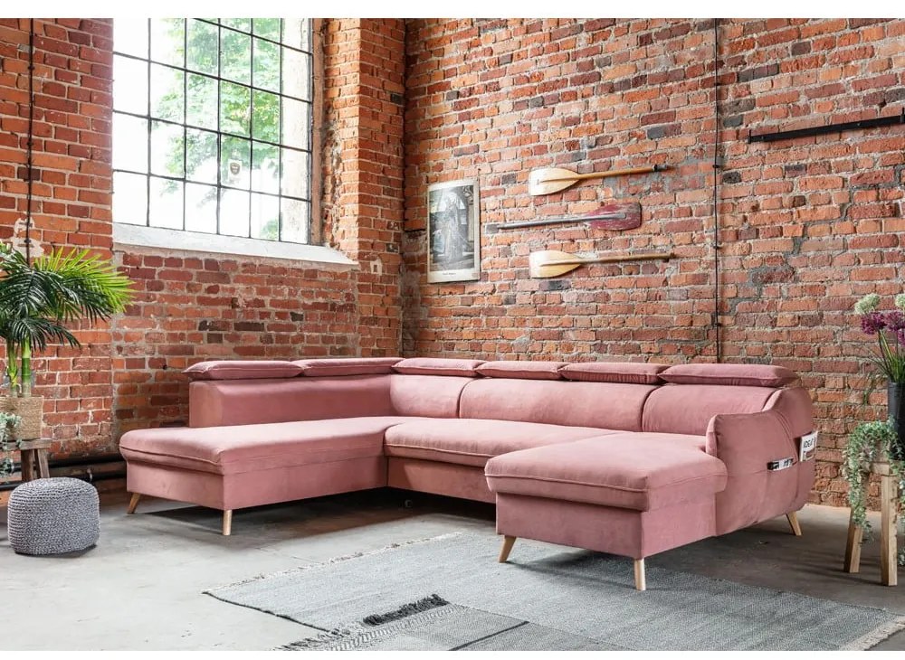 Divano letto angolare a U in velluto rosa chiaro (angolo sinistro) Sweet Harmony - Miuform