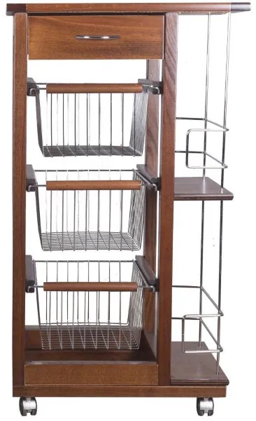 Carrello da cucina SLIM portafrutta con portabottiglie Noce