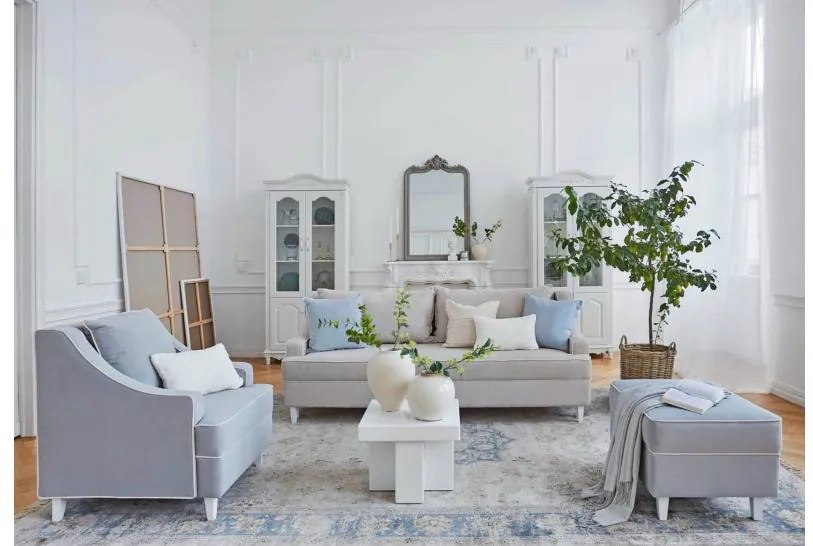 Divano da salotto in tessuto bouclè beige in stile Shabby Chic - Arrediorg