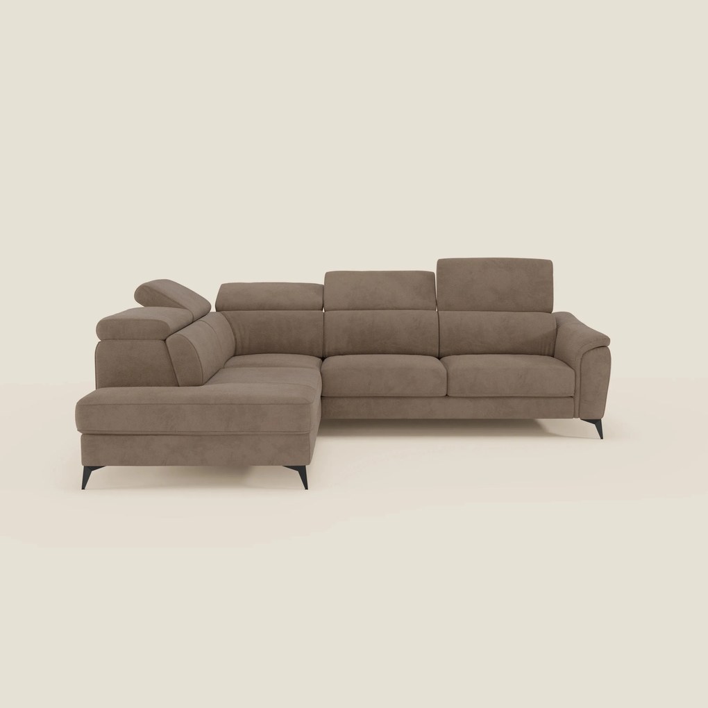 Arcos Divano angolare - piedini alti e poggiatesta reclinabili in microfibra impermeabile T11 marrone