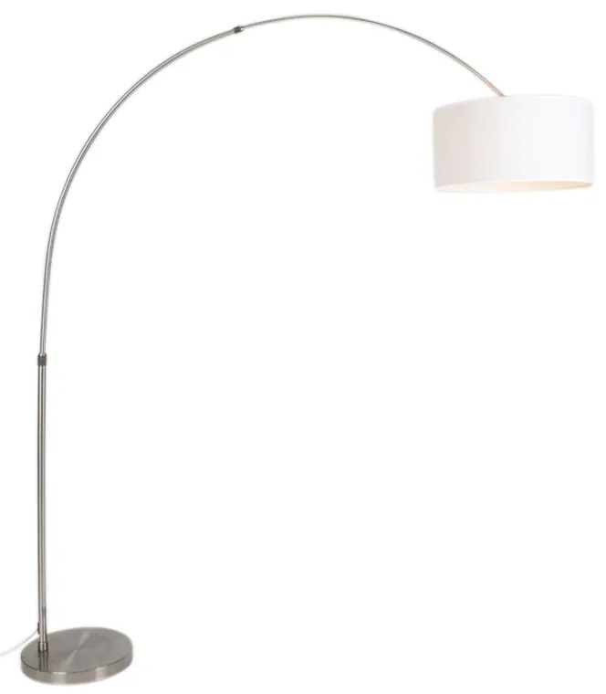 Lampada ad arco in acciaio con paralume in tessuto bianco 50/50/25 regolabile - XXL