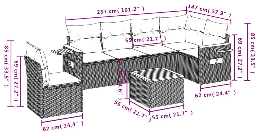 Set Divani da Giardino con Cuscini 7pz Nero Polyrattan