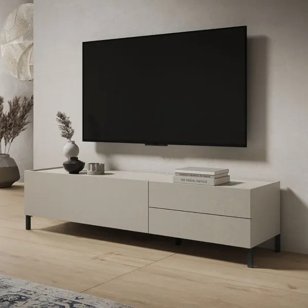 Porta TV in legno 160x40 cm con anta a ribalta e 2 cassetti Grigio HARAS
