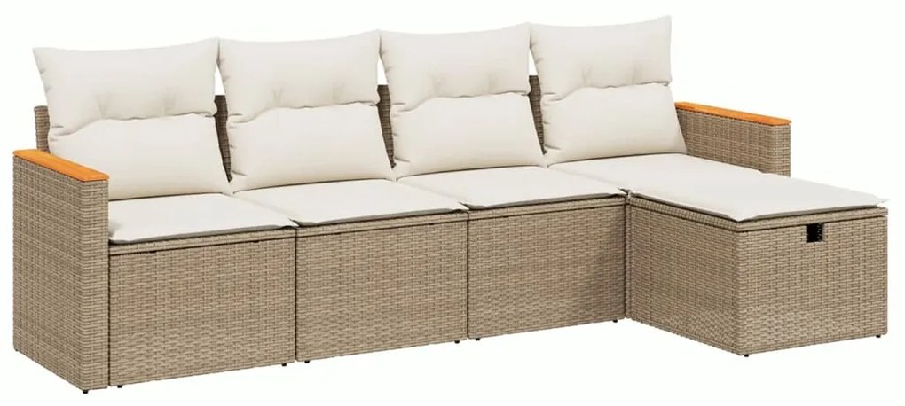 Set Divano da Giardino 5 pz con Cuscini Beige in Polyrattan