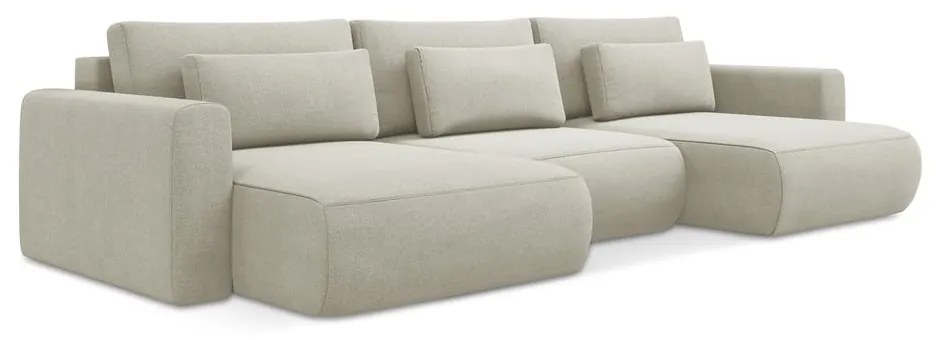 Divano angolare beige allungabile/con contenitore (a U) Kapua – Makamii