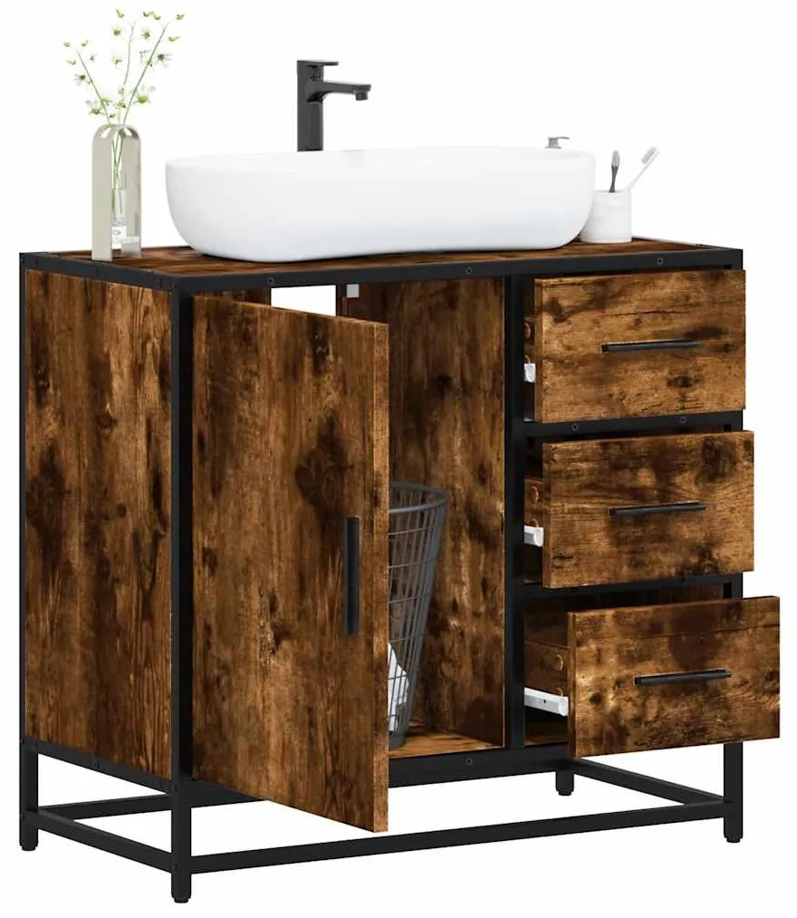 Mobile Lavabo Bagno Rovere Fumo 65x33x60 Cm Legno Multistrato /